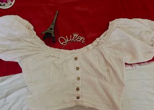 Cream Puff Sleeve Button Top