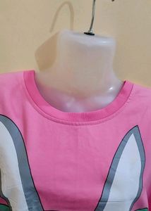Korean Style Baggy Rabit Print Cute Pink Hoodie