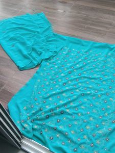 Teal Embroidered Dress Material