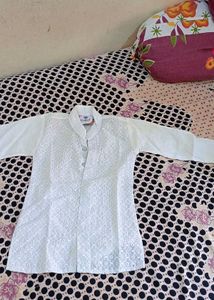 Boys' White Embroidered Kurta