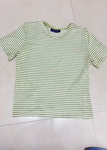 Olive Green & White Striped Cotton T-Shirt Top