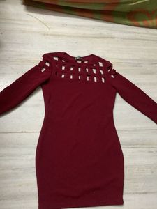 Burgundy Cutout Long Sleeve Dress