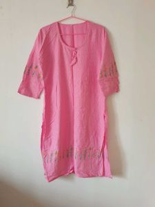 Pink Striped Kurti with Floral Embroidery