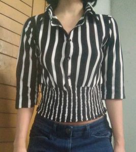 Striped Y2k Black And White Top