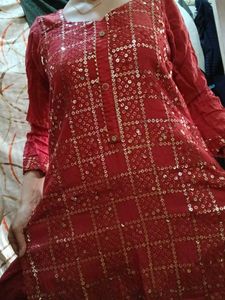 Red & Gold Sequin Kurti