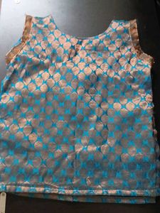 Girl&#39;s Blue &amp; Gold Brocade Top