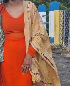 Orange Plain Georgette Suit.