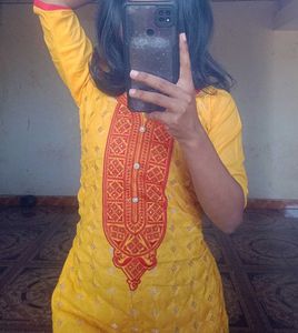 Yellow Embroidered Kurta