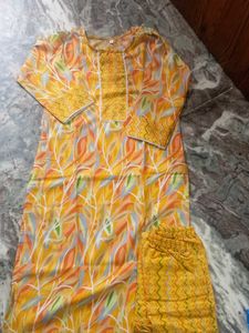 Yellow Floral Print Kurta with Pants