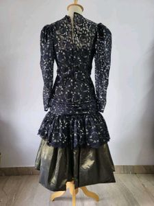 Vintage Lace Dress - Puff Sleeves &amp; Tiered Skirt