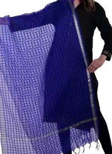 Net Checkered Blue Women Dupatta