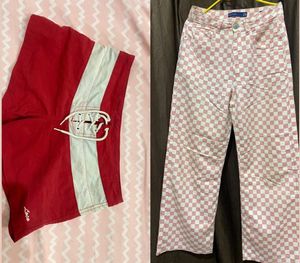 Red Shorts & Pink Checkered Pants