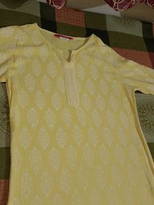 Yellow Printed Kurti Top