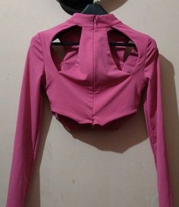Pink Cutout Long Sleeve Top