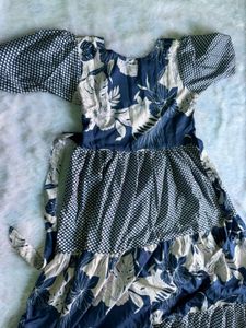 Blue Floral Print Midi Dress