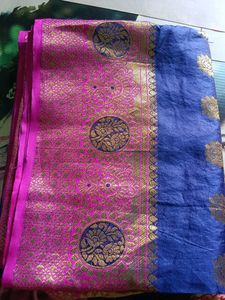 Blue &amp; Pink Banarasi Silk Saree
