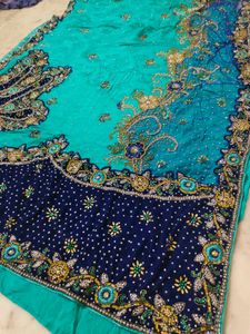 Elegant Blue &amp; Green Saree need dry clean