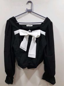 Chic Black & White Bow Crop Top