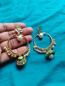 Pearl Kundan Jhumka Earrings