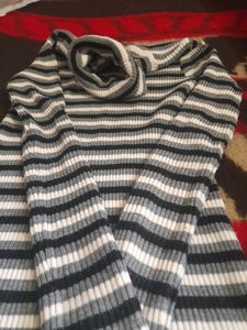 Black And white Stripped High Neck Winter Top
