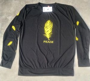 Men&#39;s Black Leaf Printed Full Sleeves T-shirts