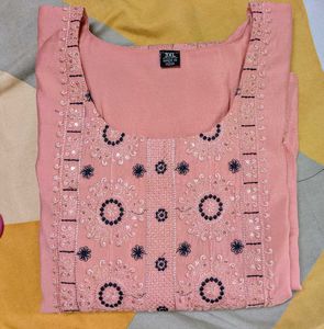 Blush Pink Embroidered Kurti - 3XL