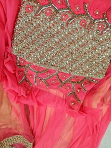 Pink &amp; Gold Embellished Gown Dress