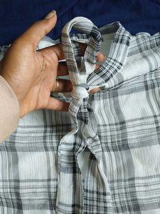 Plaid Ruffle Sleeve Blouse