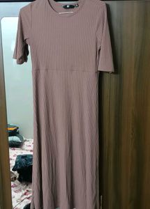 Ribbed Brown Midi Dress