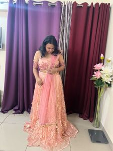 Peach Floral Embroidered Lehenga