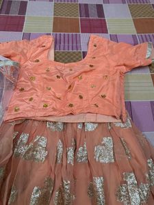 Peach &amp; Gold Lehenga Set