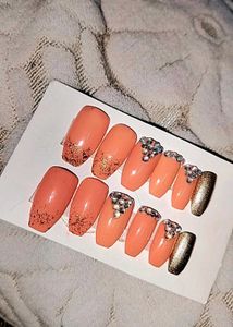 Peach Sparkle Press-On Nails