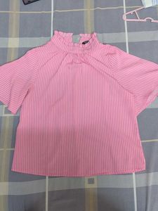 Pink Striped Flared Sleeve Top