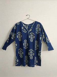 Blue Floral Print Tunic Top