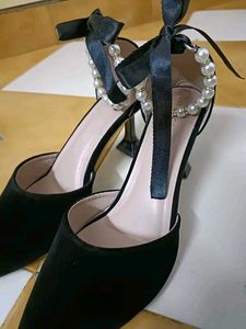 Black Heels with Pearl Detail