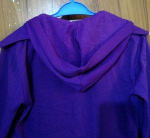 Purple Hooded Button-Down Coat