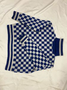 Blue Checkerboard Knit Sweater