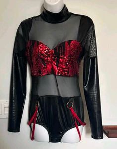 Leather &amp; Sequin Bodysuit