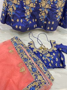 Blue Lehenga Choli With Golden Embroidery