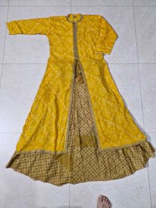 Yellow &amp; Gold Embroidered Kurti Set