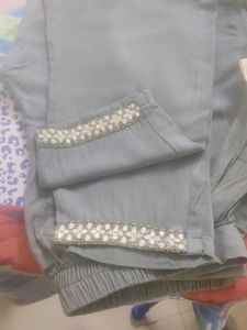 Elegant Floral Embroidered Kurta with pant and dup