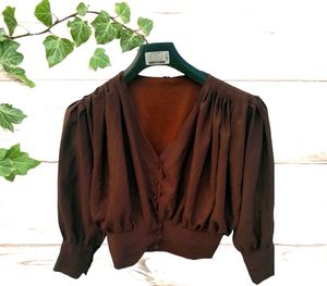 Zara Trending Brown Crop Top With Baloon Sleeves