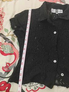 Black Lace Button-Down Top