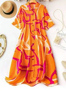 Orange Patterned Shirt Dress