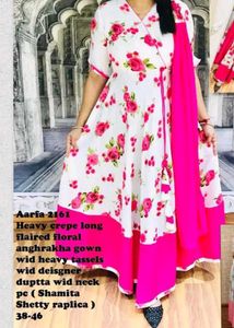 White And Pink Floral Gown, Ethnic Wear