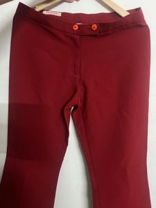 Red Flare Leg Trousers - Low Waist