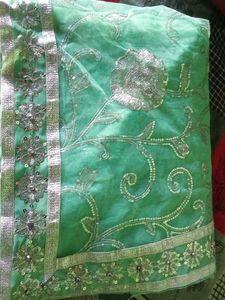 Mint Green Sequin Net Fabric