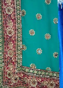 Green Saree with Floral Embroidery &amp; Blouse