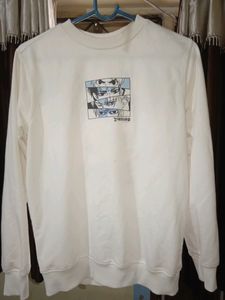White Full Sleeve Anime Printed Sweatshirt