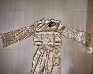 Shein Party Shimmer Crop Top &amp; Pant Co-Ord Set